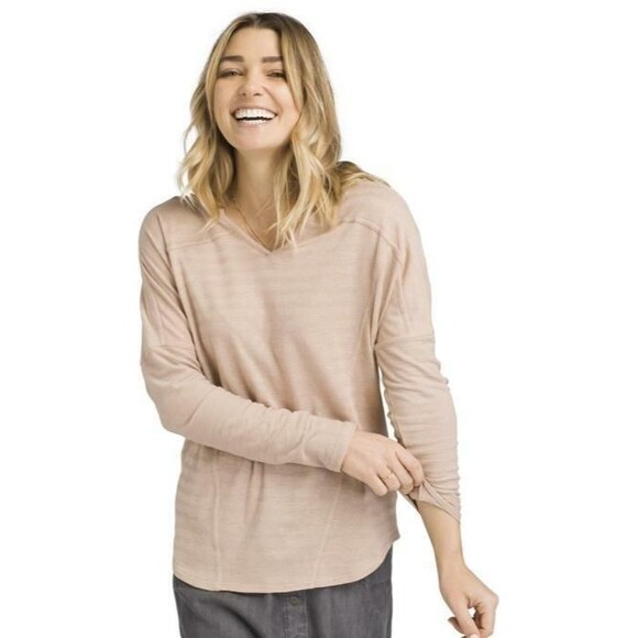 Prana Tops - New Womens NWT S PrAna Top Cotton Gladis Organic Casual Champagne LS Logo Dolman